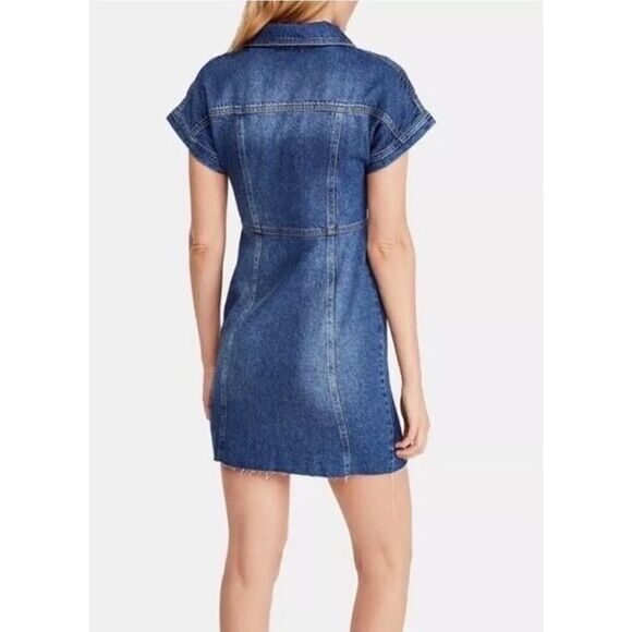 Free People The City Button-Front Denim Dress, Asymmetrical NWT | L |Preppy Boho - Picture 3 of 10